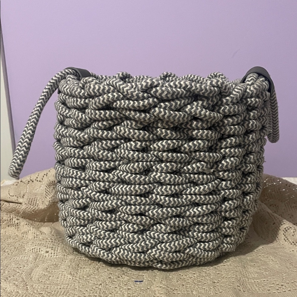 Gray Woven rope basket with handles